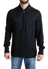 Dolce & Gabbana Black Jacquard Silk Casual Button Down Shirt -   -  Dolce & Gabbana.